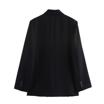 Dam Blazer Reverskrage Monokrom Högkvalitativt Tyg-3