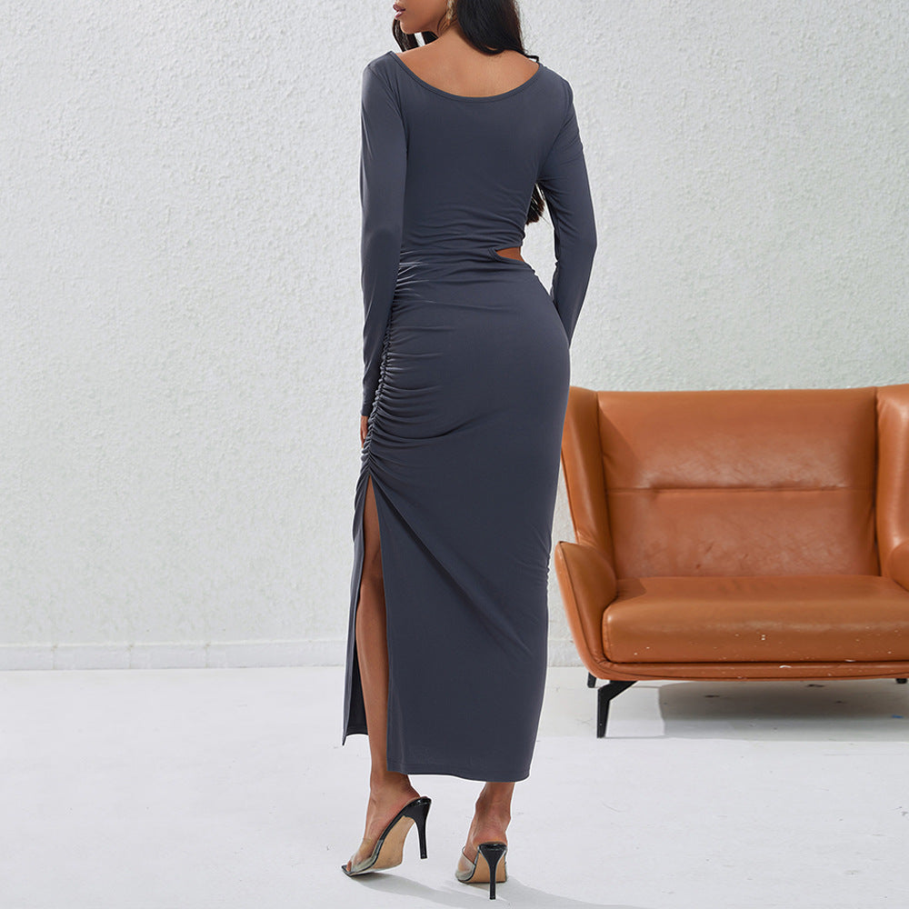 Maxiklänning Dam Off-Shoulder Elastisk Lång Klänning med Långa Ärmar och Sidoslits 3