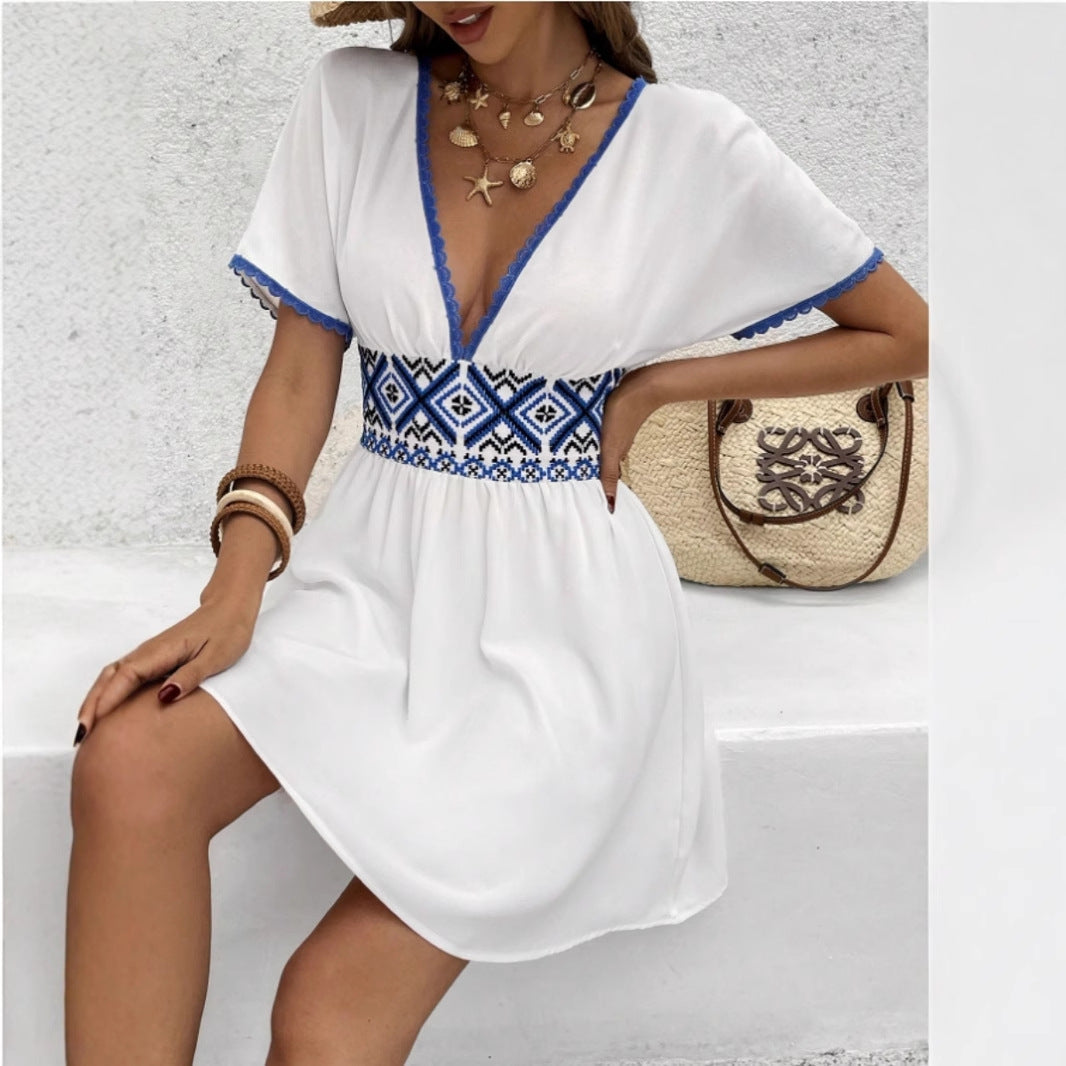 Kvinna A-Linje Klänning V-Hals Midi Polyester-4