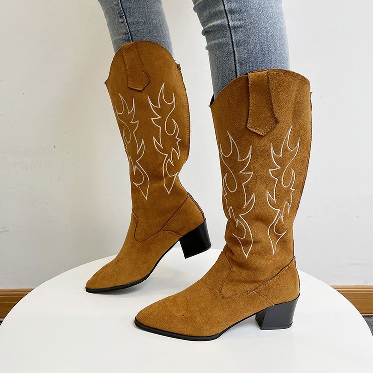 Dam Stövlar i Multicolor Lapptäckmönster - Fashionabel Klack av Mocka, 7 cm Klackhöjd, Stl 36-41 2