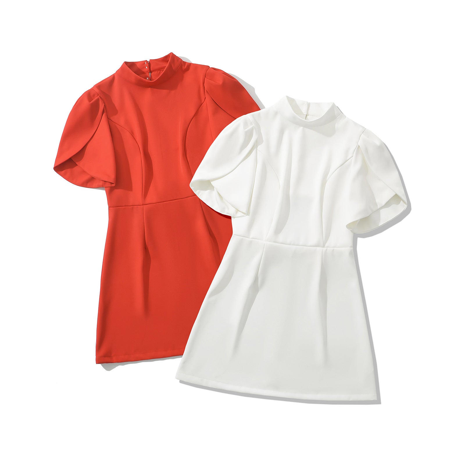 Dam Klänning Höghalsad Puffärmar Andningsbart Tyg 2