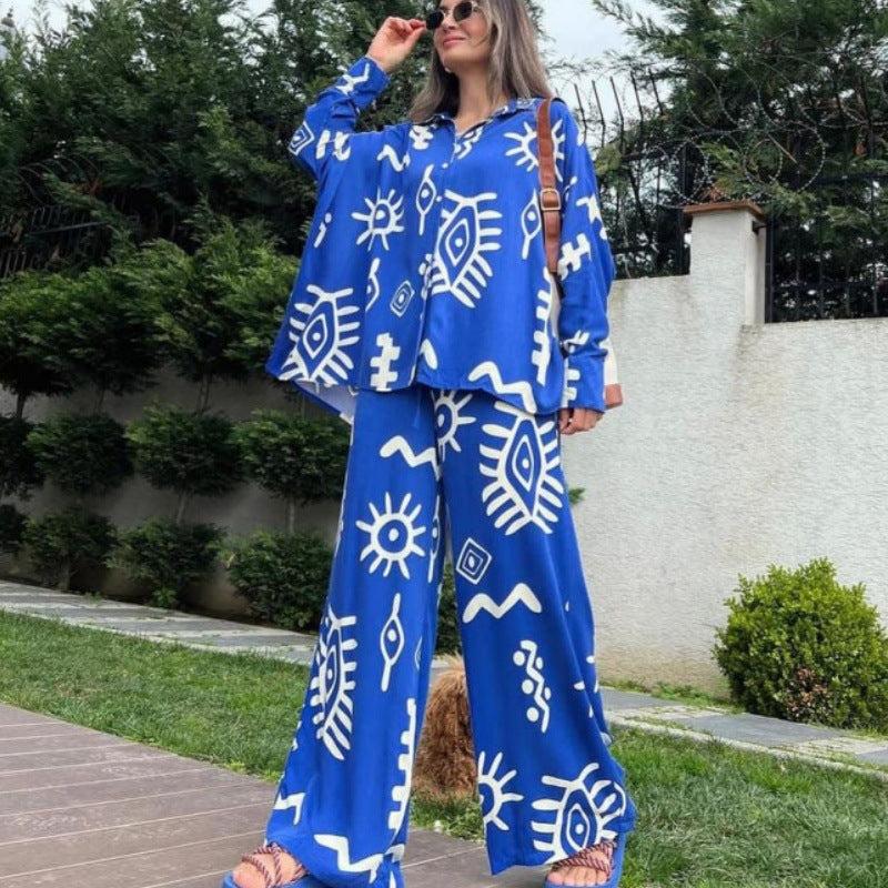 Kvinnors Tvådelad Sats Löst Topp Höga Midja Byxor Polyester Spandex-3