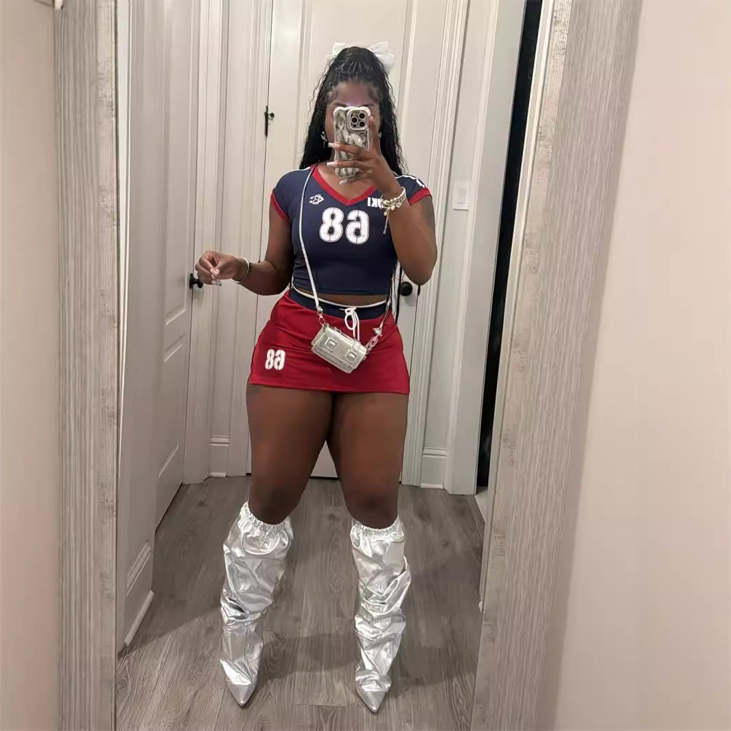Dam Sportig Kort Topp och Trekvartsbyxor Set i Spandex-2