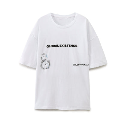 Dam T-shirt Avslappnad Design 100% Bomull med Kreativt Tryck-1