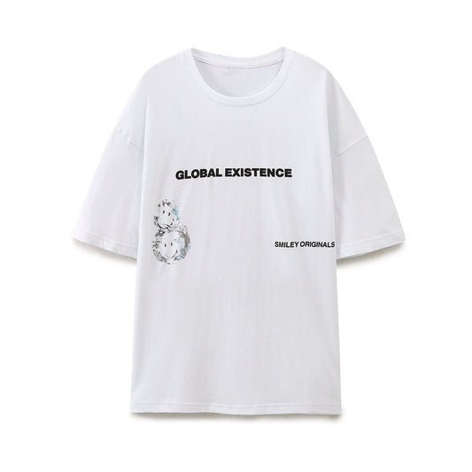 Dam T-shirt Avslappnad Design 100% Bomull med Kreativt Tryck-1