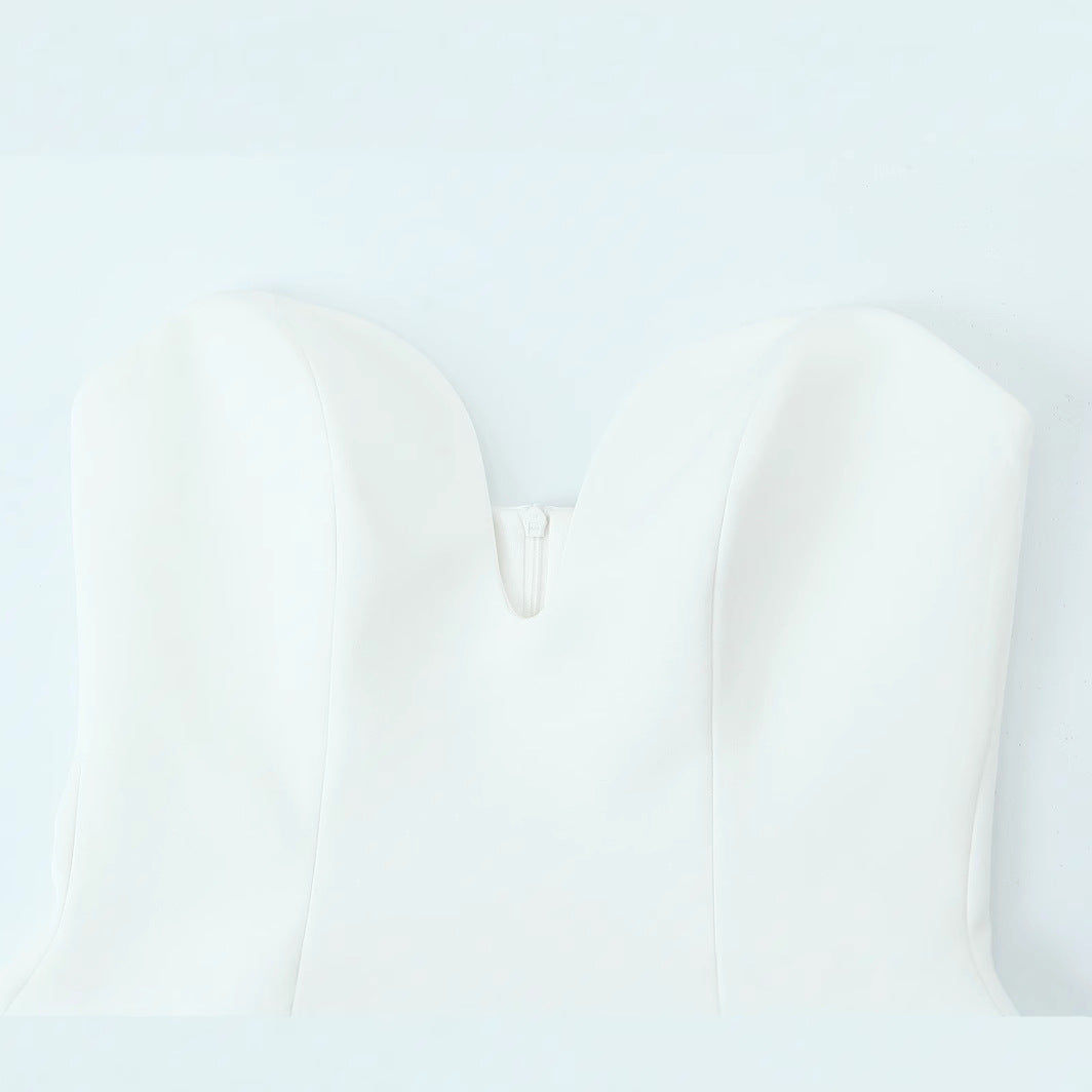 Damklänning A-Linje V-Hals Mini Monokromt Tyg-2