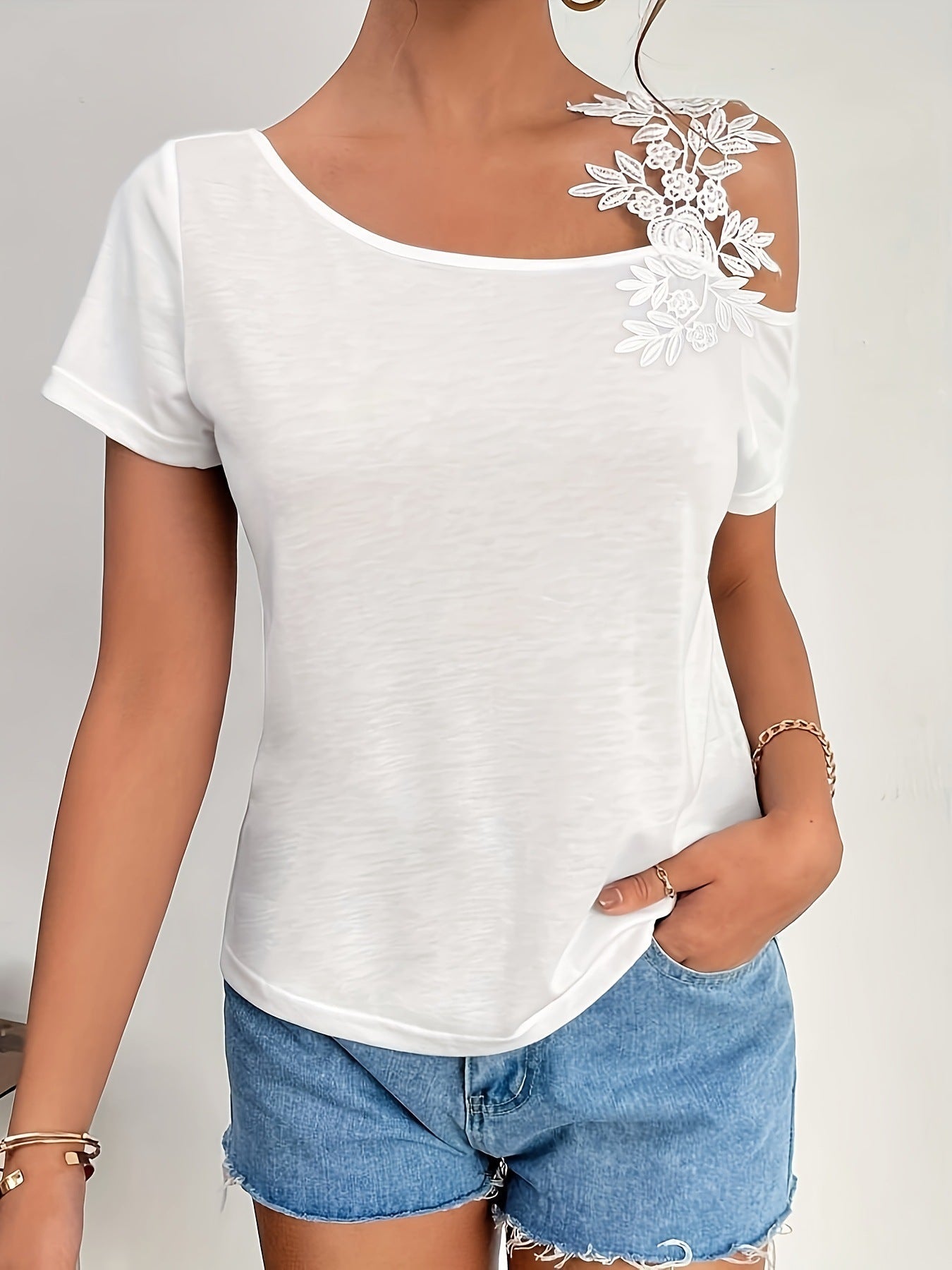 Dam T-shirt Enfärgad Off-Shoulder-1