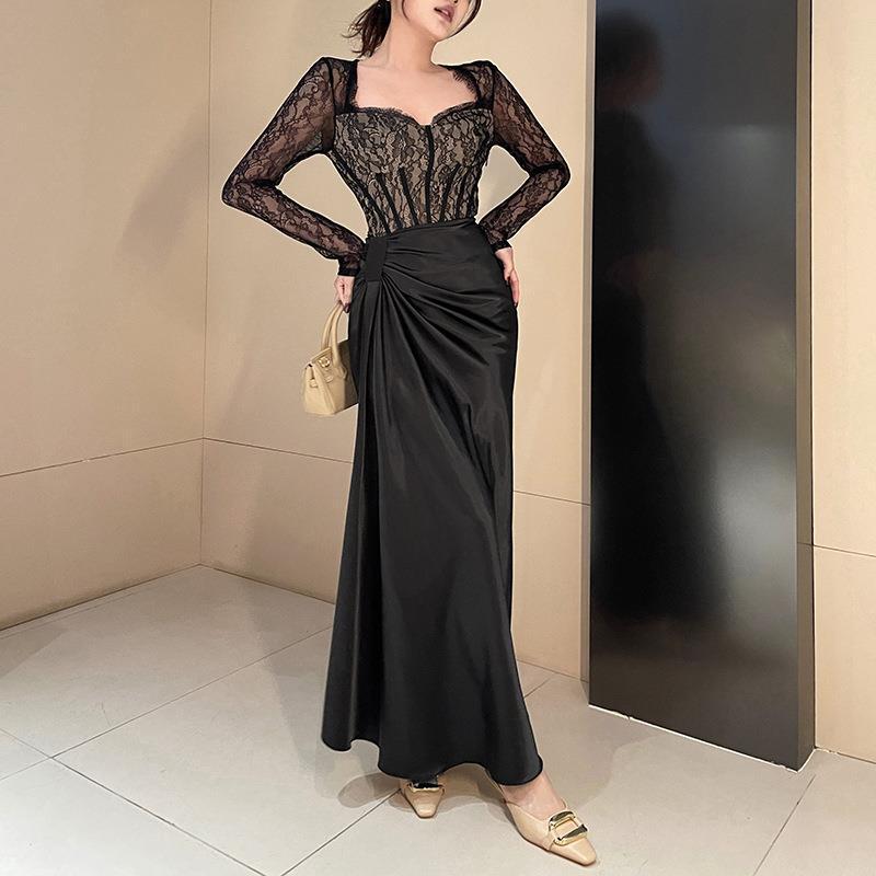 Kvinnors Aftonklänning Spets Draperad Satin Med Hjärformad Halsringning 5