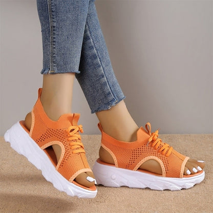 Dam Sandaler Plattform Andningsbart Nätmaterial med Medelhög Klack-4