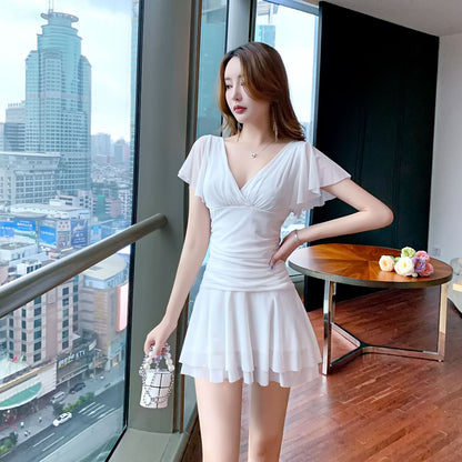 Fina Dam Klänningar V-Neck Kort Ärmar Slim Fit Polyester-1