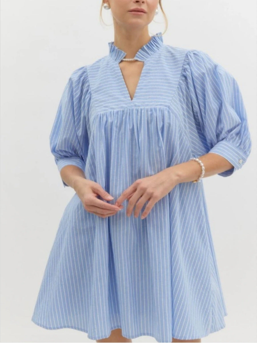 Kvinna A-linje Klänning V-ringning Tryckt Polyester-1