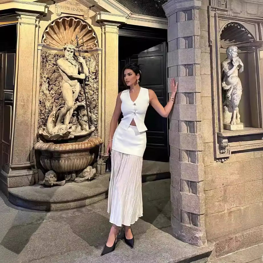 Kjol Dam Elegant Rynkdesign Flödande Material-5