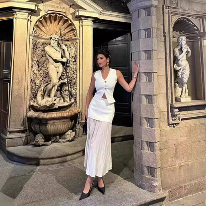 Kjol Dam Elegant Rynkdesign Flödande Material-5