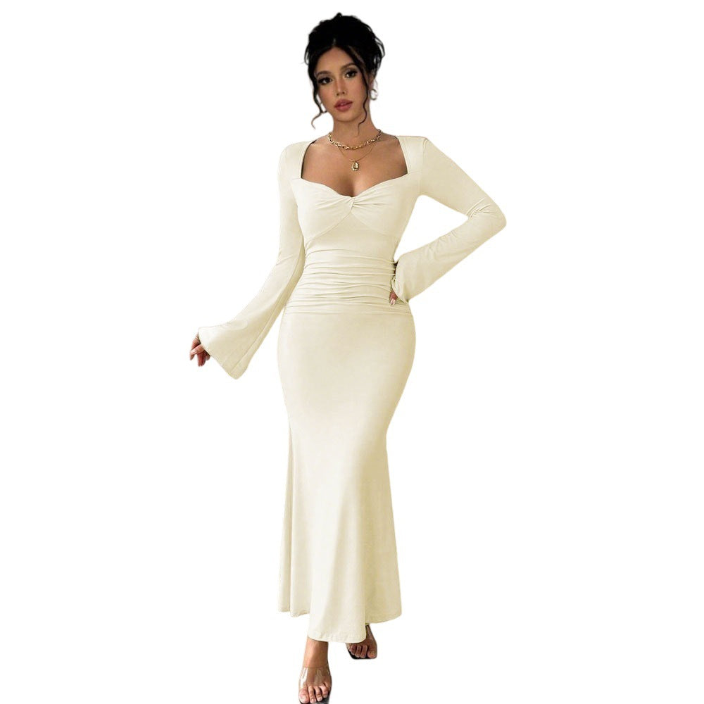 Dam Maxiklänning Draperad Elastisk Långärmad 6