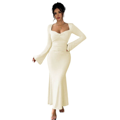 Dam Maxiklänning Draperad Elastisk Långärmad 6