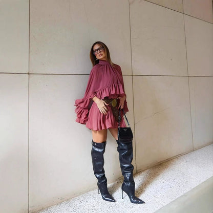 Kvinnor Draperad Klänning Rufsade Detaljer Mjukt Tyg 2