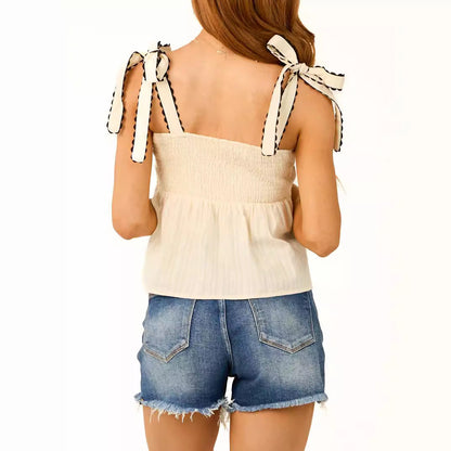 Dam Cami Top Bunden Design Mjuk Bomull med Färgblockering-4