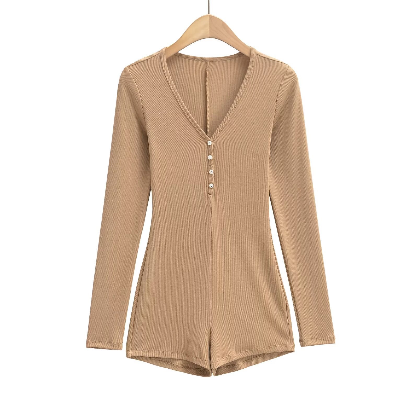 Kvinnors Jumpsuit Långärmad V-ringning Mjuk Stretch-4