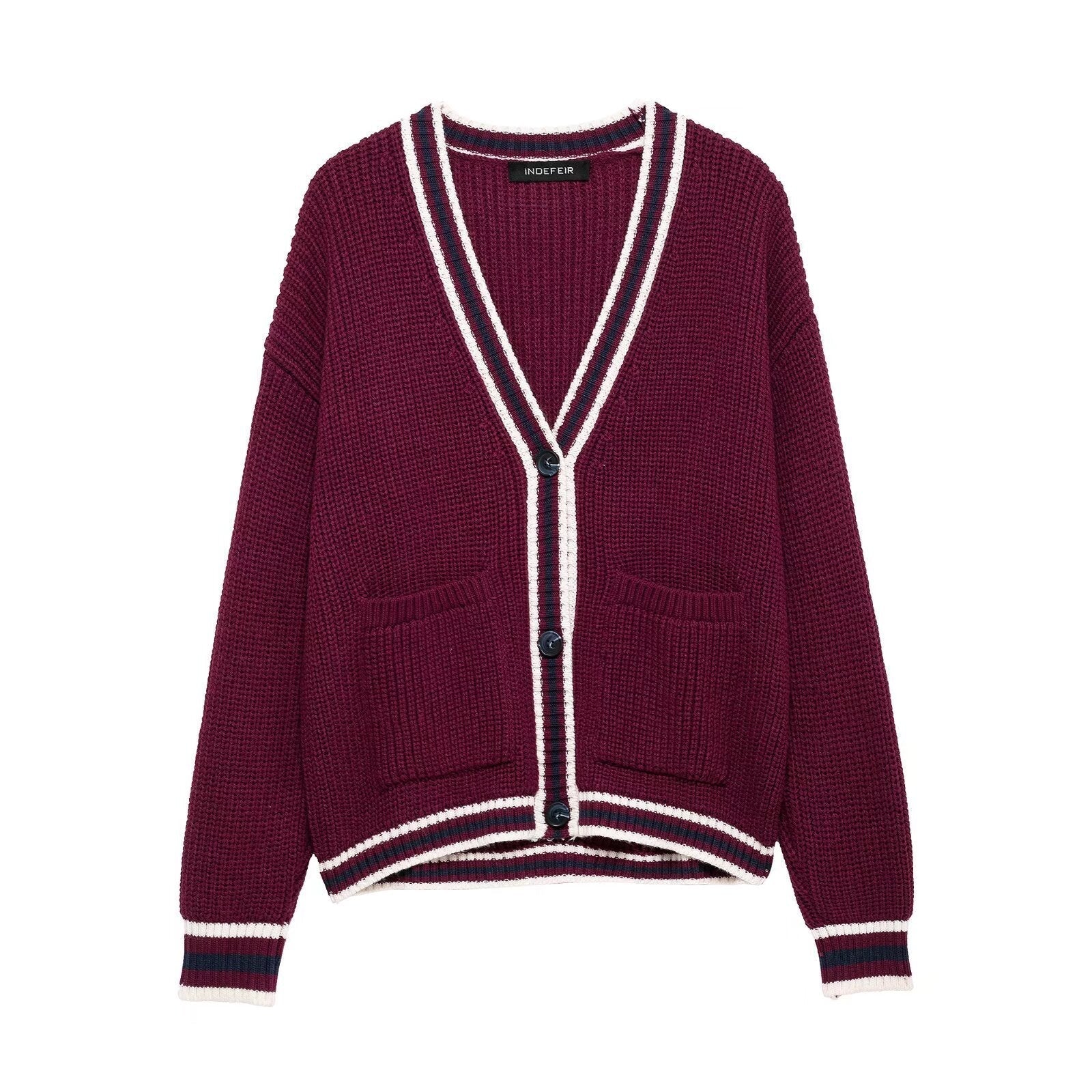 Dam Kofta V-ringad Stickad Mjuk Akryl-1