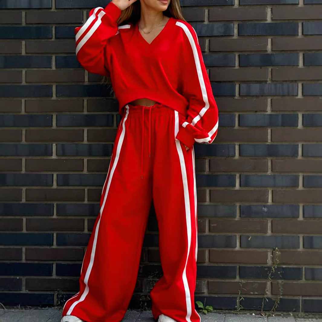 Dam V-ringad Tröja och Byxor Set Polyester Spandex-2
