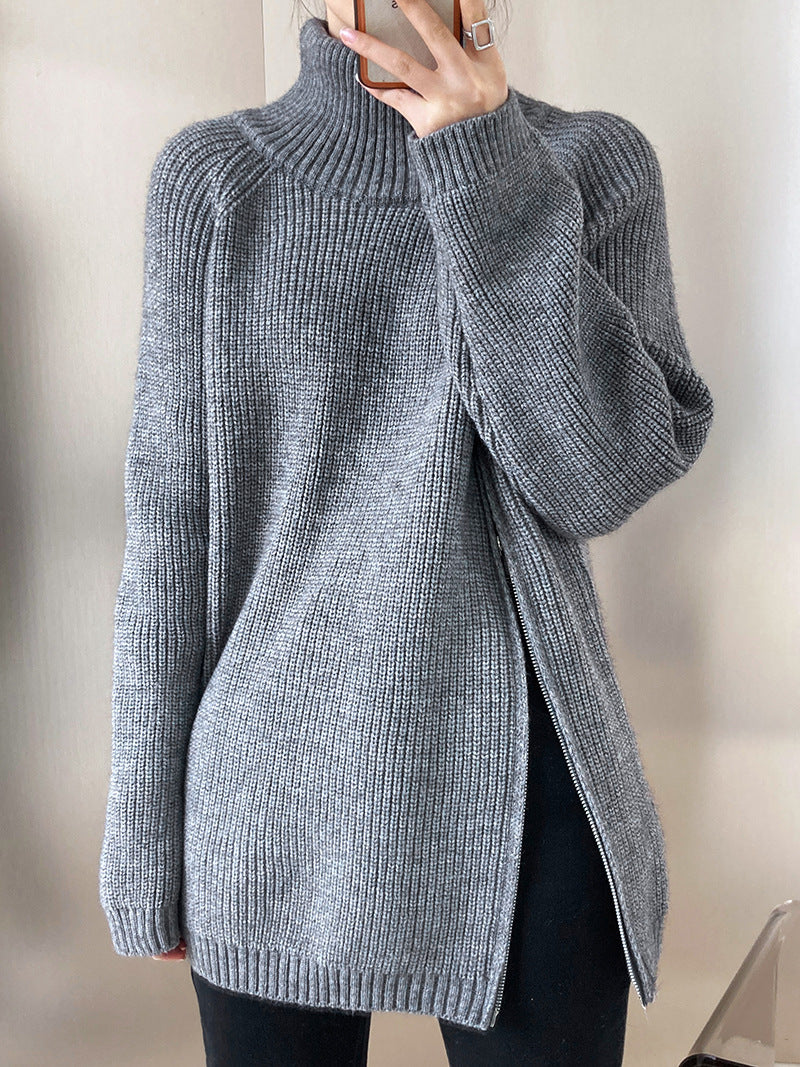 Stickad Dam Turtleneck Tröja Monokrom Akryl-2