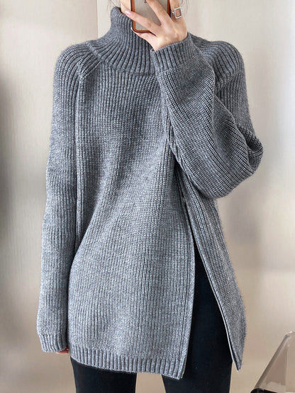 Stickad Dam Turtleneck Tröja Monokrom Akryl-2