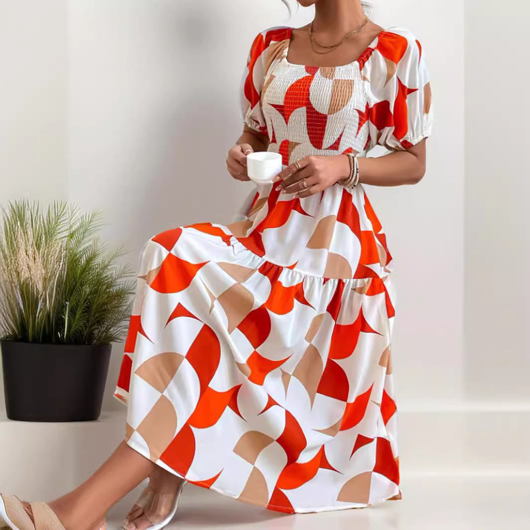 Damklänning A-linjeformad Geometriskt Mönster Polyester-3