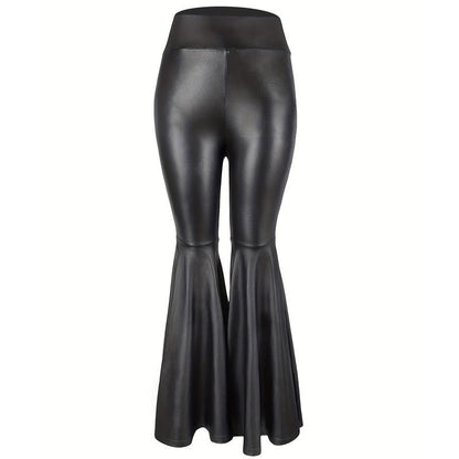 Flared Damen Leggings aus Synthetischem Leder mit Elastischem Midjeband – Trendige Passform für jeden Anlass 4