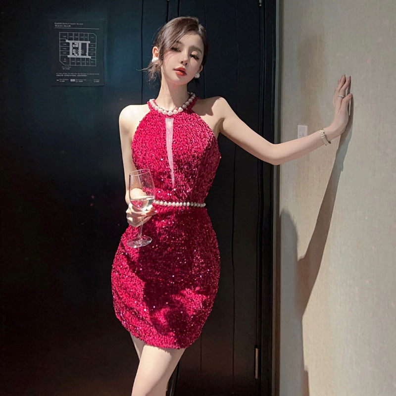 Fina Dam Klänningar Bodycon med Pärlstav och Paljetter i Polyester-3