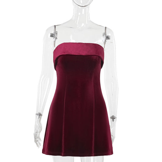 Kvinnor Glittrig Miniklänning i Mjuk Sammet med Bustier Design-1