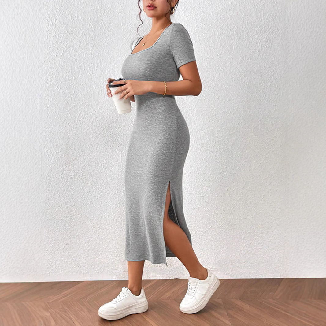 Damklänning Bodycon Korta Ärmar Ribbad Tygblandning-5