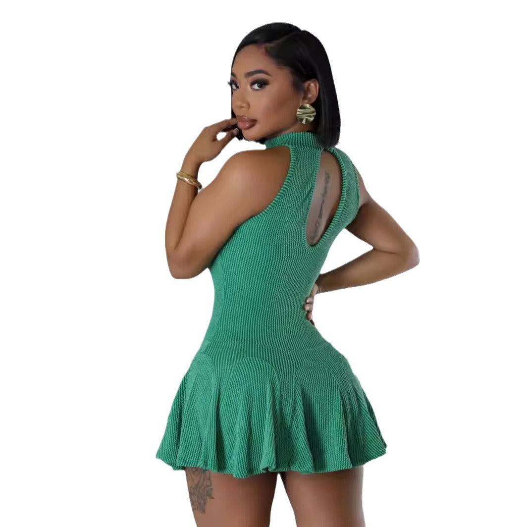 Damklänning Slim-Fit Ärmlös Ribbad Spandex Minikjol-5