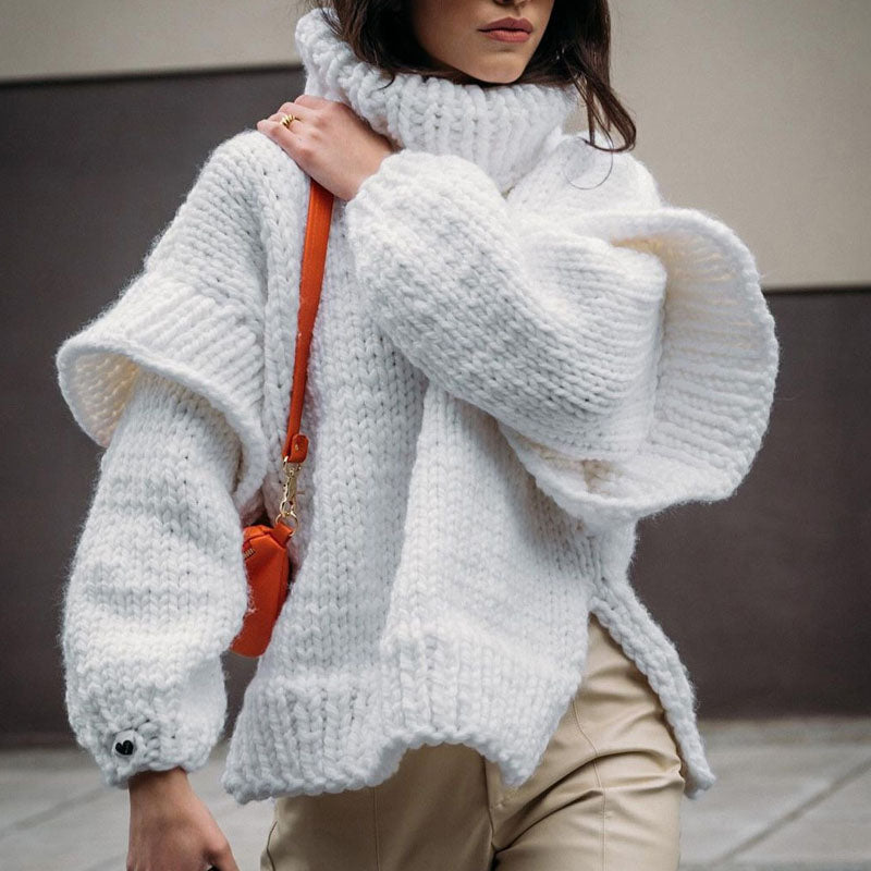 Dam Överdimensionerad Tröja Bomull och Akryl Lång Ärme-6