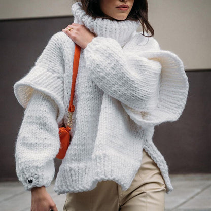 Dam Överdimensionerad Tröja Bomull och Akryl Lång Ärme-6