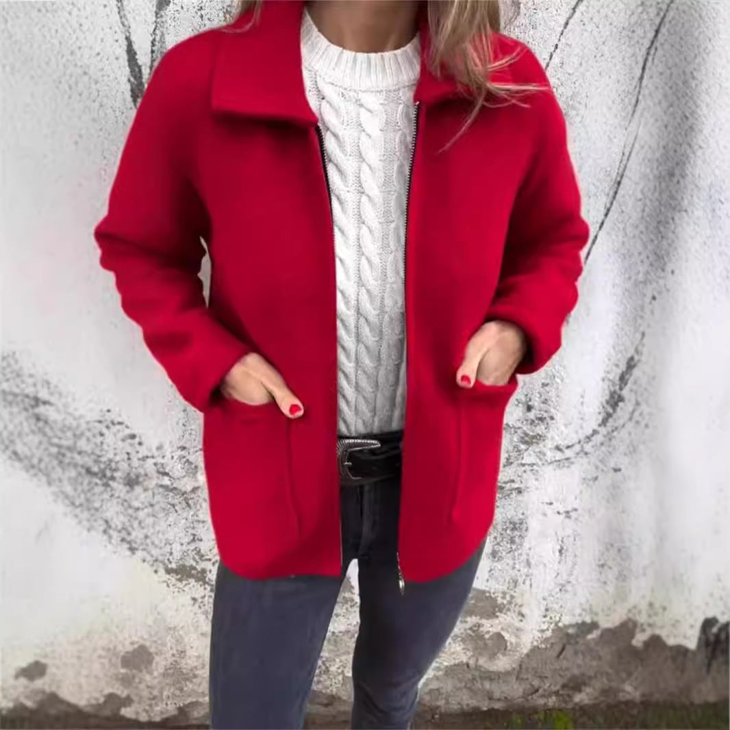 Vändbar Damjacka Ull Lösa Passform Polyester Spandex-2