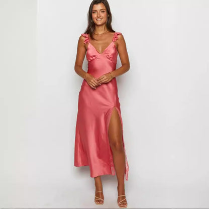 Kvinnors Aftonklänning Lång V-Neck Spandex Smal Passform-2