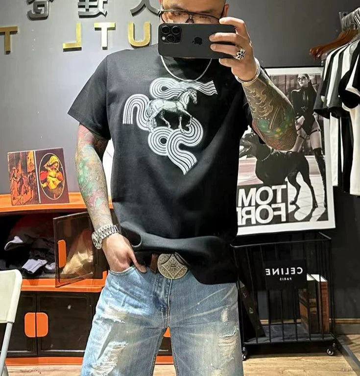 Kvinnors T-shirt Rund Hals Bomull Djurmönster-2