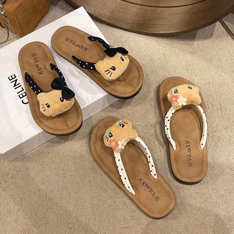 Dam Sandaler Tå Separator med Vadderad Fotbädd och Djurmotiv-5