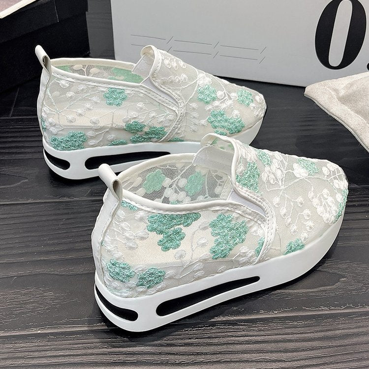 Kvinnors Slip-On Sneakers Blommigt Broderi Textil 7