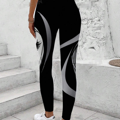 Damleggings Hög Midja Stretchigt Material Futuristiskt Tryck 2