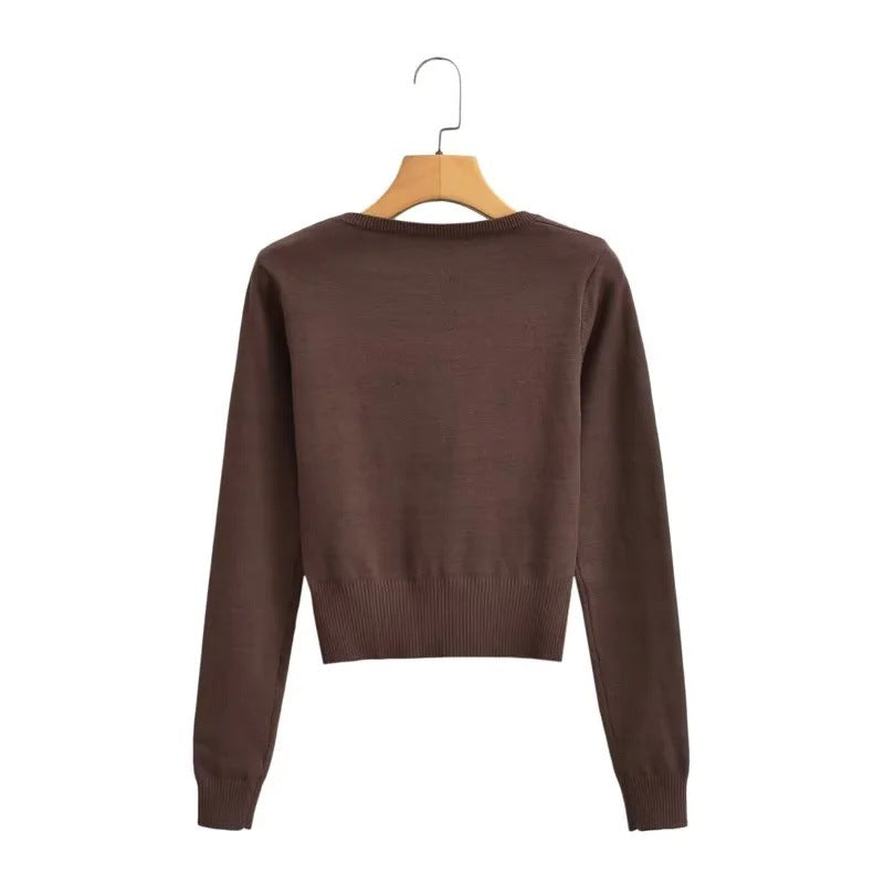 Kvinnor Crop Top U-hals Mjuk Bomullsmix Ribbstruktur Snäv Passform 4