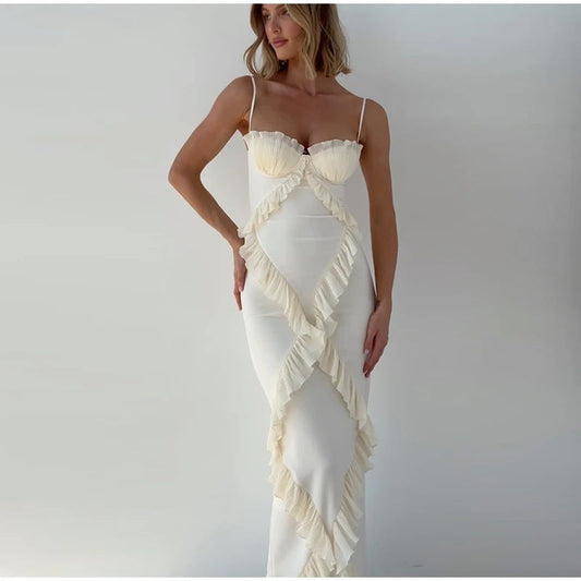 Dam Maxiklänning med Rüsch Detaljer och Smal Passform i Mjukt Tyg-1