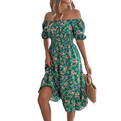 Kvinnors Midi Klänning Blommönster Polyester Fyrkantig Halsringning-6