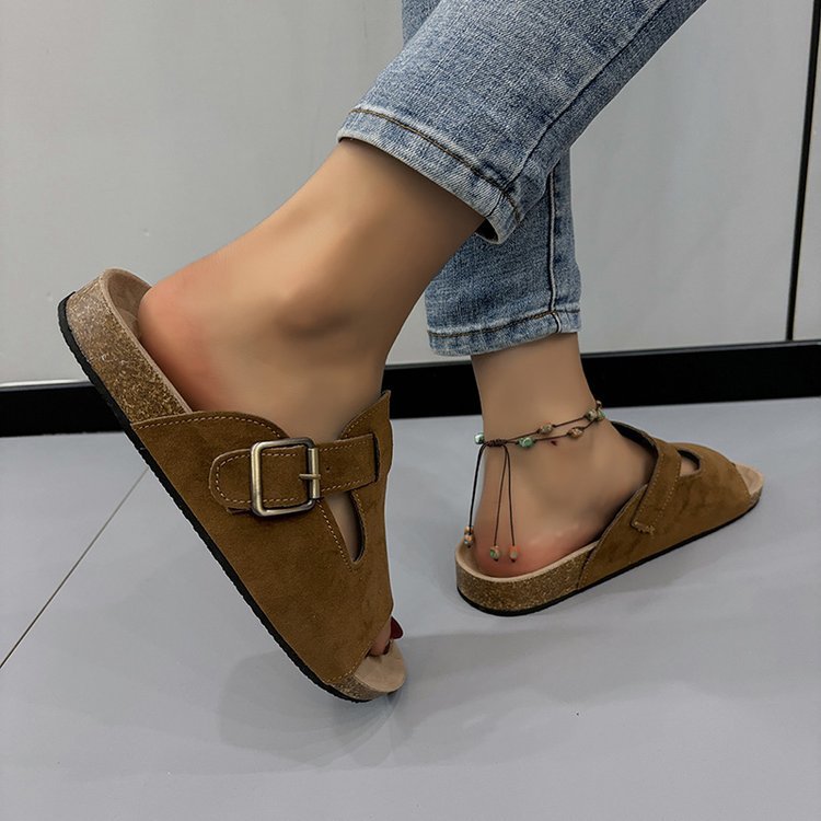 Damer Öppna Pantoletter Mjukt Material med Fashionabelt Spänne 3