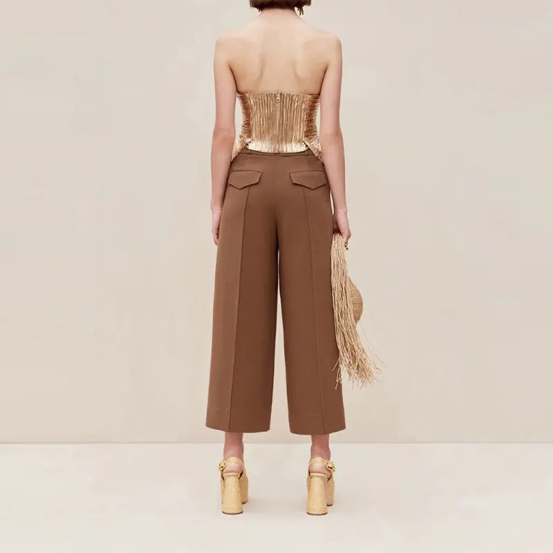 Damklänning Asymmetrisk Veckad Polyester Ärmlös-4