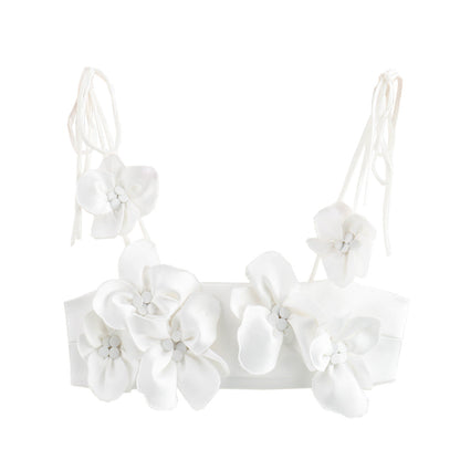 Dam Topp 3D-Mönster Blommor Polyester-1