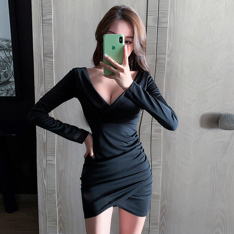 Variant image for Kvinnor Bodycon Klänning V-Neck Veckad Polyester Elastan-1