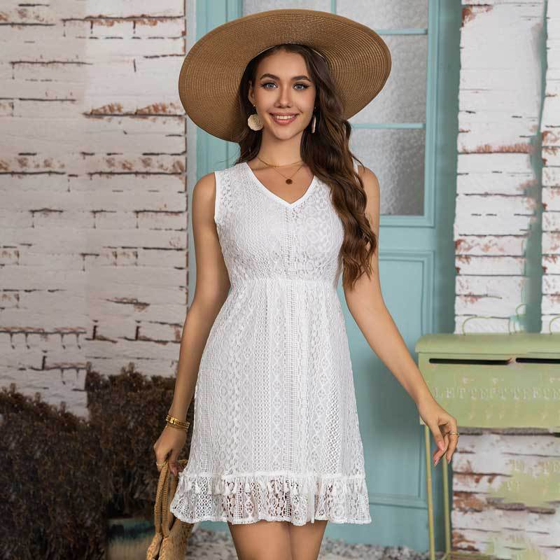 Kvinnors Midi-klänning A-linje V-ringning Polyester-2