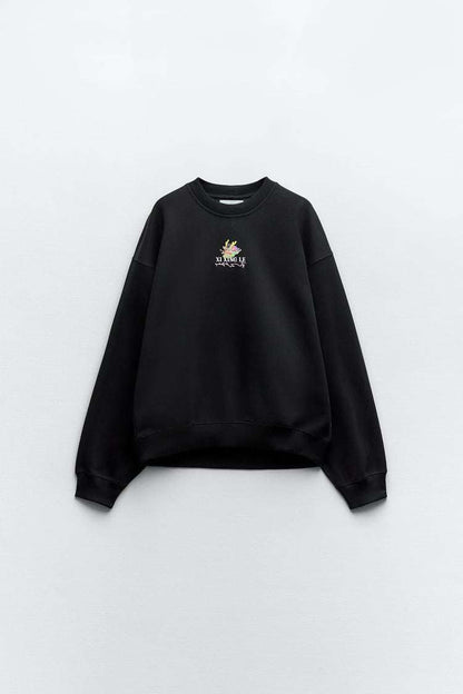 Variant image for Dam Tröja Broderidesign Mjuk Bomullsmix Avslappnad Passform-1