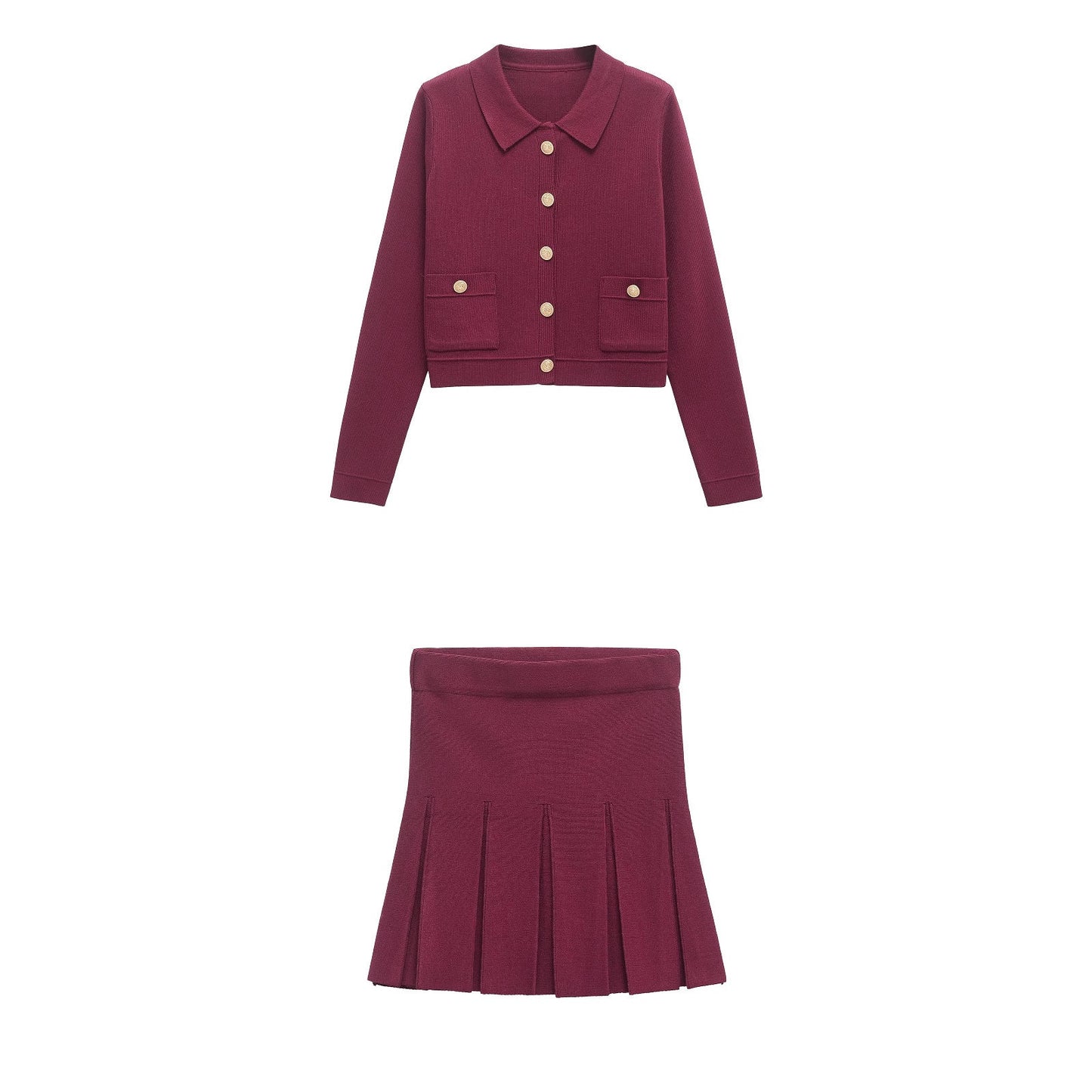 Matchande Set Dam Cardigan och Midirock i Polyester-2